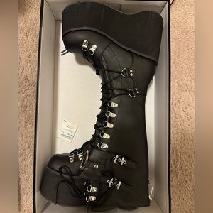 Demonia Black Leather Platform Goth Boots Size 6